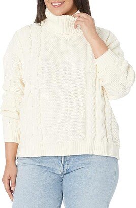 Plus Capri Cotton Cable Turtleneck (Antique Cream) Women's Sweater