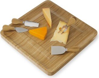 Four Piece Bamboo Cheese Board and Knife Set by Living, Light Brown