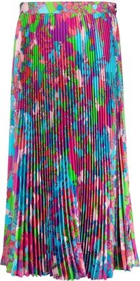 Abstract-Print Pleated Midi Skirt