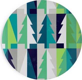 Salad Plates: Winter Pine Tree Forest - Green Salad Plate, Green