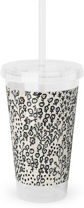 Travel Mugs: La Ville Meadow - Black Acrylic Tumbler With Straw, 16Oz, Black