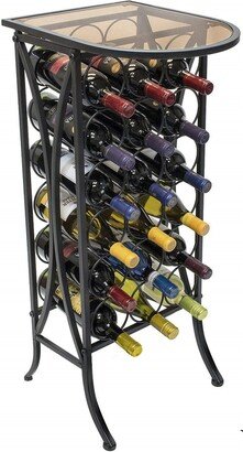 Wine Rack Stand with Glass Table Top - Black