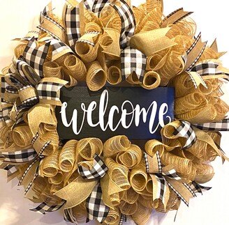 Everyday Wreath, Home Sweet Farmhouse Buffalo Check Year Round Rustic Burlap Wreath