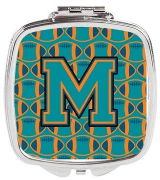 CJ1063-MSCM Letter M Football Aqua, Orange & Marine Blue Compact Mirror