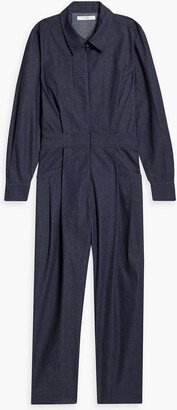 Cropped pleated cotton-chambray jumpsuit