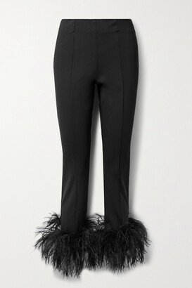 Cropped Feather-trimmed Stretch-econyl Skinny Pants - Black