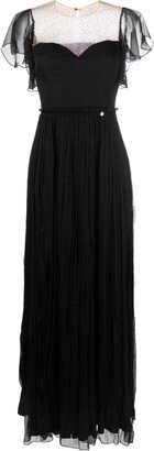 NISSA Crystal-Embellished Pleated Silk Dress