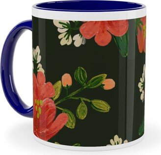 Mugs: Holiday Floral Ceramic Mug, Blue, 11Oz, Green