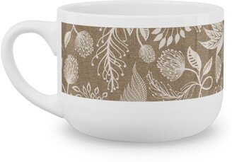 Mugs: Papercutting Floral And Hummingbirds - Neutral Latte Mug, White, 25Oz, Beige