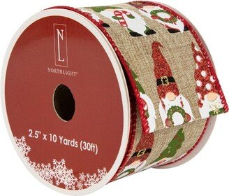 Northlight Gnome Burlap Style Wired Craft Christmas Ribbon 2.5