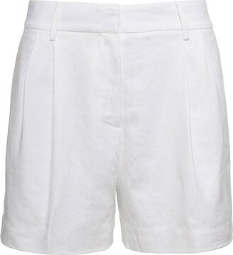 White Bermuda Shorts With Concealed Fastening In Linen Blend Woman