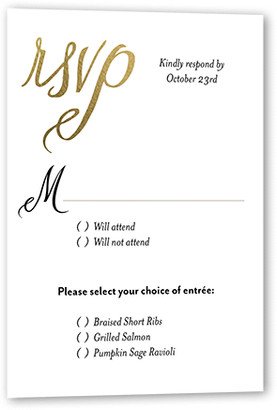 Rsvp Cards: Written With Affection Wedding Response Card, Gold Foil, White, Matte, Signature Smooth Cardstock, Square