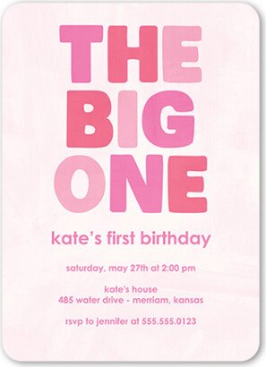 Baby's First Birthday: Boldly Bannered Birthday Invitation, Pink, 5X7, Matte, Signature Smooth Cardstock, Rounded