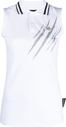Scratch-Print Sleeveless Polo Shirt