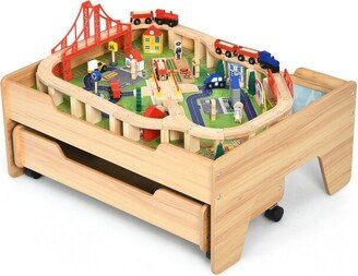 Children's Wooden Railway Set Table with 100 Pieces Storage Drawers - 31