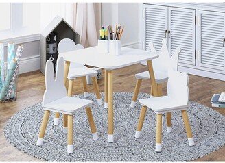 Kids Table with 4 Chairs Set, Kid Table and Chairs Set for Girls, Toddlers, Boys, 5 Piece Kiddy Table and Chair Set, White