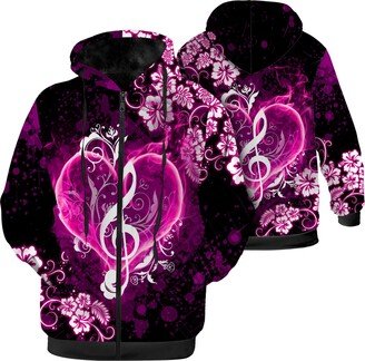 lodaden Zip Up Hoodies for Women Lady Winter Coat Hooded Sweatshirt Music Note with Flower Print Jakcets (Pink)