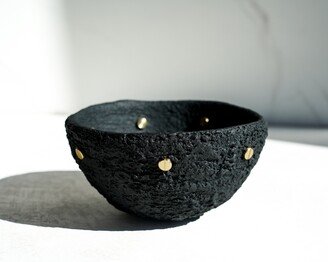 Large Treasure Bowl in Textured Black Concrete With Brass Rivets