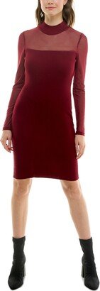 Juniors' Illusion Mock Neck Bodycon Sweater Dress