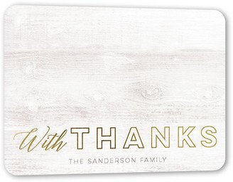Thank You Cards: Shimmering Wooden Gratitude Thank You Card, Gold Foil, Matte, Signature Smooth Cardstock, Rounded