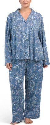 TJMAXX Plus Long Sleeve Notch Collar Top And Pants Pajama Set For Women