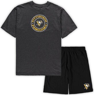 Men's Concepts Sport Black, Heathered Charcoal Pittsburgh Penguins Big and Tall T-shirt and Shorts Sleep Set - Black, Heathered Charcoal