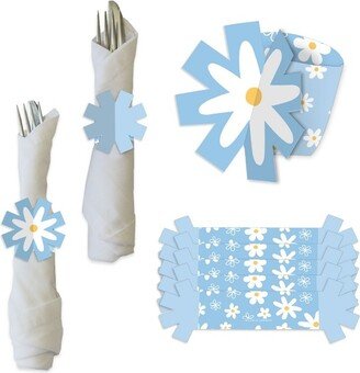 Big Dot of Happiness Blue Daisy Flowers - Floral Party Paper Napkin Holder - Napkin Rings - Set of 24