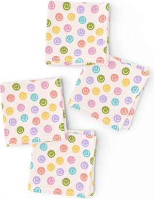 Retro Smiley Faces Cocktail Napkins | Set Of 4 - Mini By Roxanne Stewart Art Happy Fun Joy Kid Cloth Spoonflower