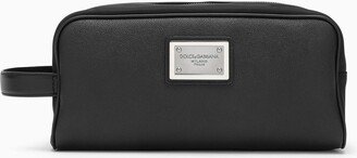 Black Nylon Beauty Case With Silver Logo Plaque