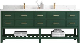 Parker 84 In. W X 22 D Double Sink Bathroom Vanity in Lafayette Green With Quartz Or Marble Countertop | Modern Vanity Premium Q