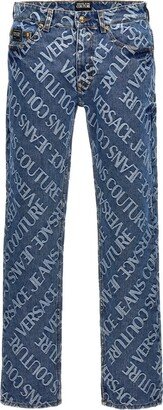 Logo Jacquard Mid-Rise Straight-Leg Jeans