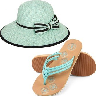 Miss Anderson Floppy Straw Sun Hat and Foam Flip Flop Sandals Bundle Set