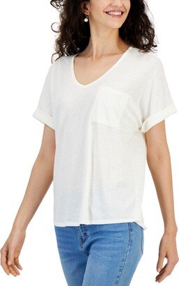 Juniors' V-Neck Pocket Short-Sleeve T-Shirt