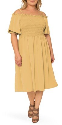 Gabi Cold Shoulder Smocked Midi Dress