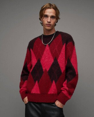 Harley Brushed Argyle Crew Neck Sweater - Red