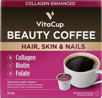 VitaCup Beauty Collagen Coffee Pods w/ Biotin for Hair, Skin & Nails Medium Dark Roastv- 32ct