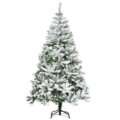 6' Tall Unlit Snow Flocked Pine Artificial Christmas Tree with Realistic Branches, Green