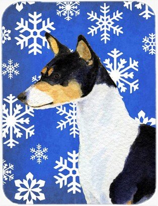 SS4652LCB Basenji Winter Snowflakes Holiday Glass Cutting Board