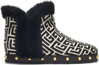 Stud Detailed Logo Shearling Ankle Boots