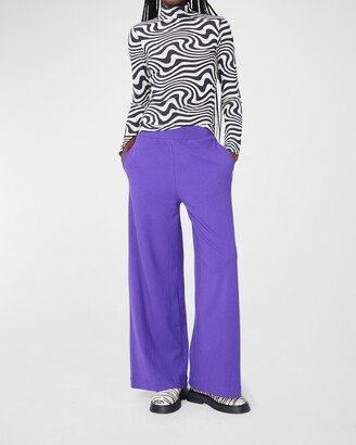 Electric Purple Rib Wide-Leg Pants