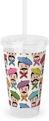 Travel Mugs: Men With Mustaches And Bandanas - Multi Acrylic Tumbler With Straw, 16Oz, Multicolor