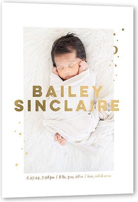 Birth Announcements: Ornate Stars Birth Announcement, Gold Foil, White, 5X7, Matte, Personalized Foil Cardstock, Square