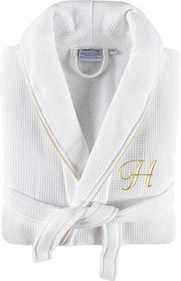 Linum Home Textiles 100% Turkish Cotton Unisex Personalized Waffle Weave Terry Bathrobe with Satin Piped Trim