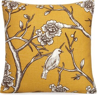 Bird Print in Marigold Decorative Pillow Cover. Accent Throw Pillow, Home Decor.