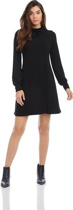 Drape Neck Sweaterdress (Black) Women's Sweater