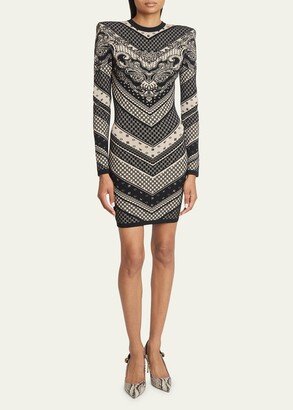 Paisley and Monogram Intarsia Body-Con Mini Dress