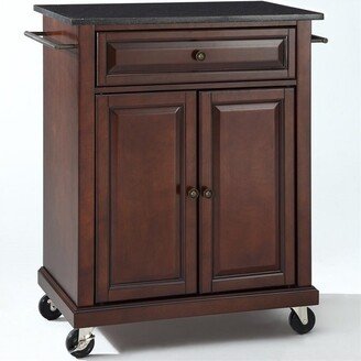 Wood Solid Black Granite Top Kitchen Cart in Mahogany Brown - Pemberly Row