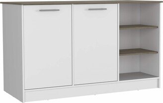 Sleek and Modern White and Dark Brown Kitchen Island - 59.05x26.37x35.66