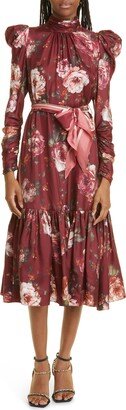 Floral Long Sleeve Silk Dress