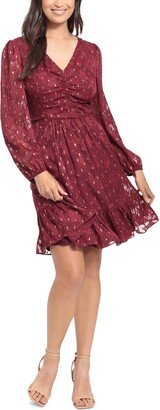 Petites Womens V-Neck Knee Fit & Flare Dress